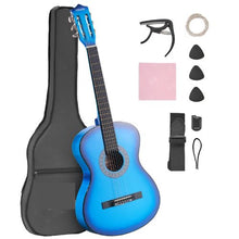 38 Inch Classical Guitar Starter Kit with Gig Bag Tuner Capo & Accessories (Blue)