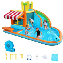 14.9' x 12.8' Inflatable Bounce House with Water Slide Splash Pool & Pretend Market – Kids 3-8