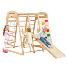 7-in-1 Toddler Indoor Jungle Gym, Wooden Climbing Playset with Swing, Slide & More