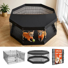 Dog Playpen 24" 8-Panel Foldable Metal Fence with Door Cover & Pad (Black)