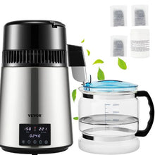 1.1 Gal Water Distiller 0.4 Gal/H 1750W 304 Stainless Steel Countertop Maker Dual Temp Display Glass Carafe & 3 Carbon Packs - (Silver)