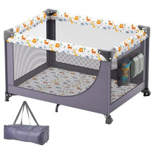 Baby Playpen Travel Crib Quick-Folding with Wheels Breathable Mesh & Travel Bag Portable Kids Activity Center for 0-36 Months