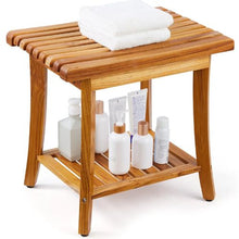 20-Inch Teak Shower Stool Waterproof with Storage Shelf 400 LB Capacity