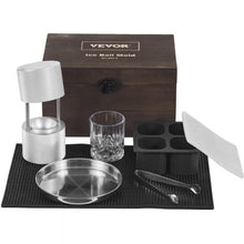 Ice Ball Press Kit, 2.4-Inch Aluminum Ice Maker with Mold Mat Tongs Drip Tray & Glass