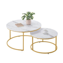 31-32 In Nesting Coffee Table Set of 2 Round (White & Gold)