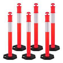 48" Traffic Delineator Posts with Weighted Base & Reflective Strips Red for Construction & Parking Lot Safety  (6 Pack)