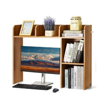 Wood Desktop Storage Organizer 2-Tier Bookshelf Hutch (Wood Color)