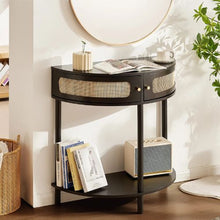Half-Moon Rattan Console Table with Storage, (Black)