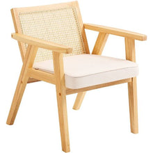 Mid-Century Rattan Accent Chair with Velvet Upholstery (Beige)