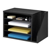 4-Compartment Wooden Literature Organizer Mail Sorter with Side Storage – Black