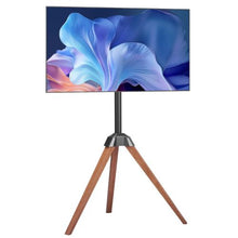 40-65" Tripod Easel TV Stand 18° Left-Right Rotation Portable with Oak Wood Legs for Studio, Home & Office (Three Brackets), No Tray