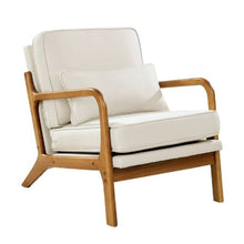 Mid Century Modern Linen Accent Chair with Solid Wood Frame for Living Room & Bedroom