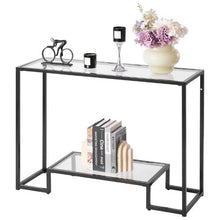 42 inch 2-Tier Glass Console Table – Modern Black Sofa Table with Iron Legs
