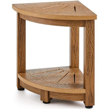 Corner Shower Bench 350 LBS Water-Resistant with Storage Shelf Faux Wood Grain