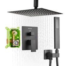12" Square Ceiling Mount Rainfall Shower System – (Matte Black)