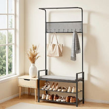 72" Hall Tree Coat Rack with Shoe Bench – 2-Tier Shoe Rack Hooks & Hanging Rod Steel Frame Storage Organizer for Entry Bedroom Closet