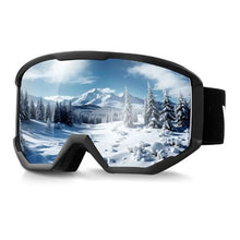 Ski Goggles with Silver Mirror Cylindrical Lens OTG Anti-Fog Goggles for Men Women & Youth