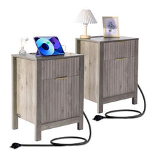 Farmhouse Nightstands Set of 2 Gray End Tables with Charging Station 3 Tiers 2 Drawers & Storage Cabinet USB Ports & Outlets