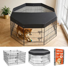 Dog Playpen 30" 8-Panel Foldable Metal Fence with Door & Top Cover (Black)