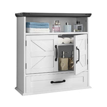Bathroom Wall Cabinet 2 Doors Adjustable Shelf Over-the-Toilet White with Drawer & Open Partition
