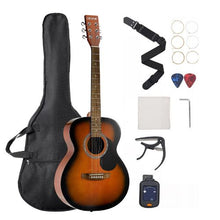 40 Inch Dreadnought Acoustic Guitar Bundle with Gig Bag Tuner Capo & Accessories (Sunburst)