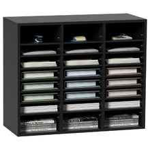 24-Compartment Wooden Literature Organizer Mail Sorter –  ( Black )