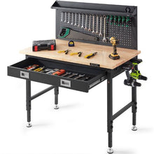 48 x 24-Inch Adjustable Workbench 2000 LBS Capacity 28-39.5-Inch Height Oak Top 30 Hooks