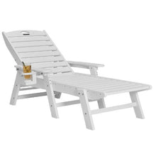 HDPE Chaise Lounge Chair 6-Position Adjustable Patio Lounge Chair with Cup Holder 400 lbs Capacity (White)