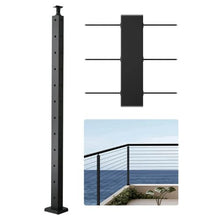 42" Stainless Steel Corner Cable Rail Post with Brackets (Black)