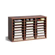 24-Compartment Wooden Literature Organizer with Removable Shelves for Office & Home File Sorter (Dark Brown)