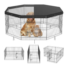 Dog Playpen 8-Panel Foldable Metal Fence with Cover & Stakes 24" H Indoor/Outdoor