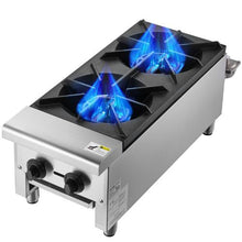Commercial 2-Burner Gas Stove 56,000 BTU Propane/Natural Gas Countertop Range Stainless Steel