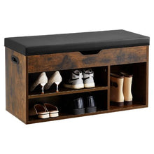 Entryway Shoe Bench 31.7 x 12.0 x 17.5 Inch with Lift Top Storage 300lbs Capacity Cushion Seat & 3 Cabinets (Brown + Black)