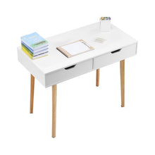 White & Wood Small Kids Desk with Drawers – Rectangle MDF Study Table for Bedroom Home & Office