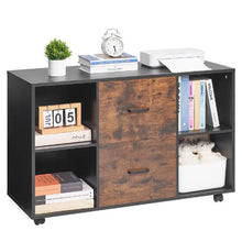 2-Drawer Wooden File Cabinet Rolling Storage with Open Shelves & Lockable Wheels