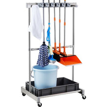 Garden Tool Organizer 10-Slot Metal Rack with Hooks & Wheels for Rakes Brooms & Shovels