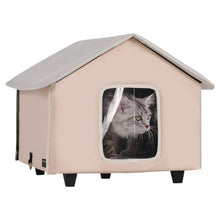 Elevated Heated Cat House with Timer Foldable Outdoor Shelter Heated Pad for Winter Brown (Medium)