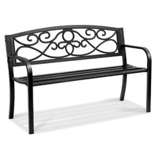 50-Inch Metal Outdoor Bench 550 lbs Capacity with Backrest and Armrests – Ideal for Garden Park Patio Yard Front Porch