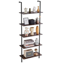 5-Tier Ladder Shelf 24 x 11.8 Inch Wall-Mounted Bookshelf with Metal Frame (Black)