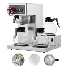 12-Cup Commercial Drip Coffee Maker with 3 Glass Carafes & Warmer Plates – Stainless Steel Brewer for Restaurant Office & Cafe