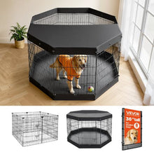 Dog Playpen 36" 8-Panel Foldable Metal Fence with Door Cover & Pad (Black)