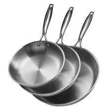 (240, 280, 320 mm)  Stainless Steel Frying Pan Cooking Skillet with Heat-Resistant Handle for Kitchen (3 Piece)