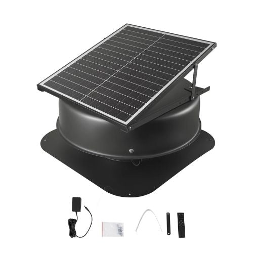 42W Solar Attic Fan, 2800 CFM High Airflow, Low Noise & Weatherproof with 110V Smart Adapter – Ideal for Home, Garage, Greenhouse, Shop, RV
