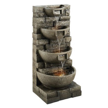 35.63" 4-Tier Outdoor Cascading Water Fountain – Block Stack Style Floor Fountain with LED Light & Pump for Garden Patio & Home