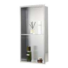 13 x 25 Inch Stainless Steel Shower Niche Recessed Double Shelf Organizer (Silver)