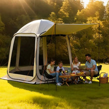 10 x 9.2 ft Pop-Up Screen Tent with Awning, 4–8 Person Screened Canopy Shelter with Netting Sides & Carry Bag – Beige
