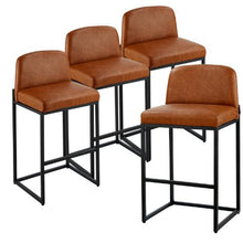 27-Inch Modern Bar Stool Set of 4 with Backrest Metal Legs Easy Assembly Armless Bar Chair for Bar and Cafe (Brown)