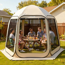 10 x 9.2 ft Pop-Up Screen Tent 4–8 Person Screened Canopy Shelter with Netting Sides Stakes & Carry Bag – (Beige)