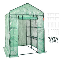4.7 x 4.7 x 6.5' Ft High Strength PE Cover with Zipper Door and Steel Frame Walk-in Green House with Shelves