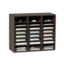 24-Compartment Literature Organizer with Adjustable Shelves Wood Mailbox Sorter EPA Certified (Brown)